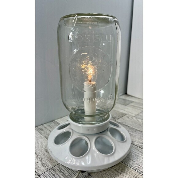 Repurposed Mason Jar Bird Feeder Lamp With Etched Owl Modern Farmhouse - Picture 4 of 15